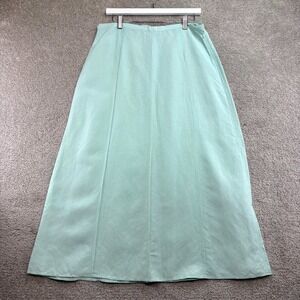 David Brooks Midi A Line Skirt Womens 14 Blue Linen Modern Minimalist Side Zip